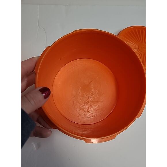 Tupperware Canister Set With Lids Orange Harvest Servalier Vintage Set of 2 - Picture 10 of 14